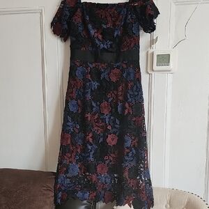 Sam Edelman Black and Red Lace Midi Dress